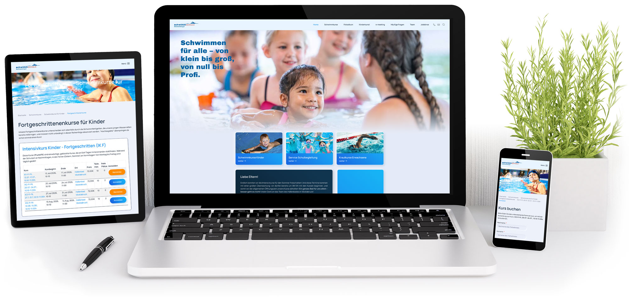 Website mit Online-Kursbuchungssystem für die Schwimmschule Salzkammergut